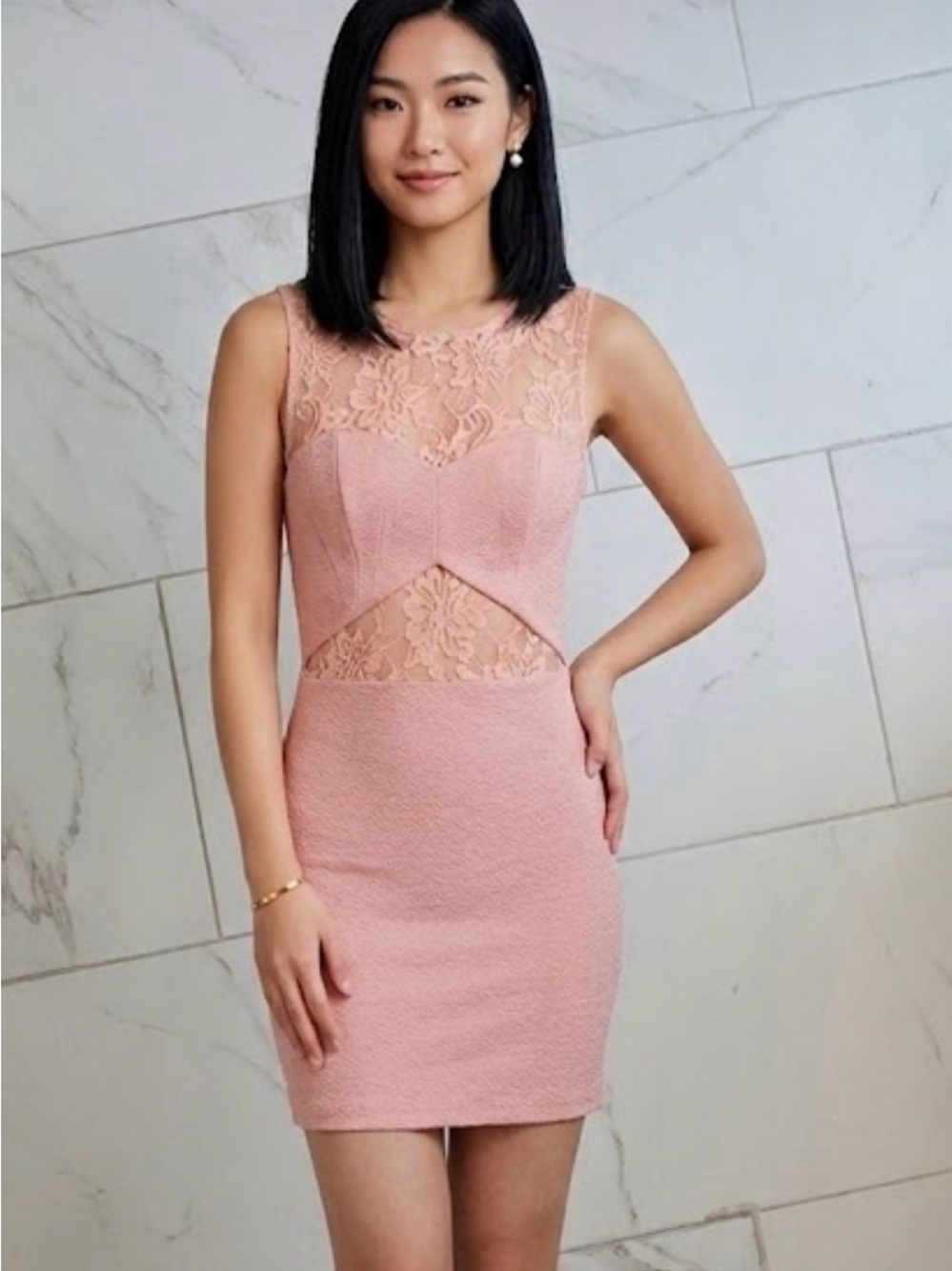 Pink Lace Bodycon Mini Dress